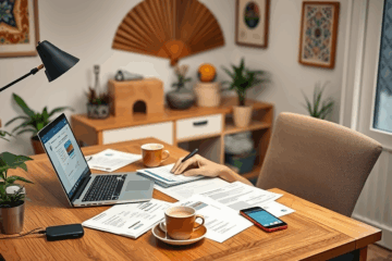 Persona utilizando una computadora para solicitar un préstamo online desde casa