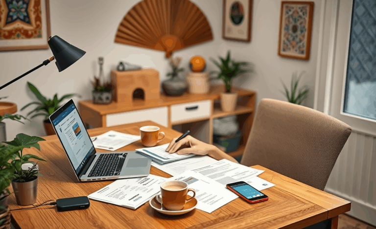 Persona utilizando una computadora para solicitar un préstamo online desde casa
