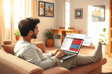 Persona utilizando un ordenador portátil para solicitar un préstamo rápido desde casa