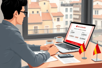 Persona revisando condiciones para solicitar un préstamo en el Banco Santander en línea.