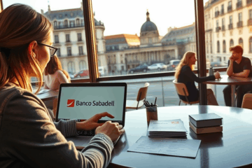 Imagen de una persona utilizando una computadora para solicitar un préstamo digital en el Banco Sabadell
