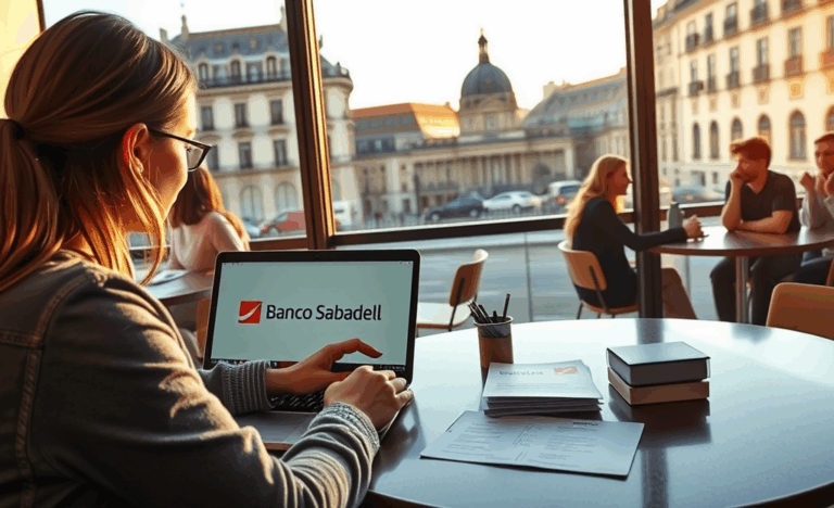 Imagen de una persona utilizando una computadora para solicitar un préstamo digital en el Banco Sabadell