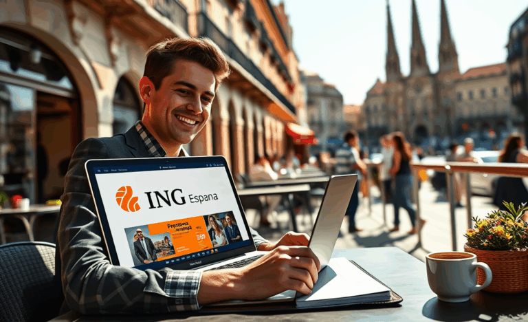 Cliente utilizando el portal online de ING España para solicitar un préstamo digital y rápido.
