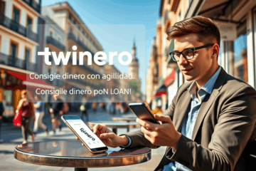 Imagen de una persona usando un ordenador para solicitar un préstamo online a través de Twinero.