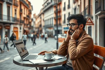 Un hombre revisando su solicitud de crédito en la plataforma Prestamer desde su teléfono móvil.