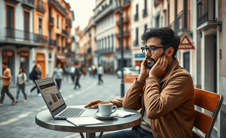 Un hombre revisando su solicitud de crédito en la plataforma Prestamer desde su teléfono móvil.
